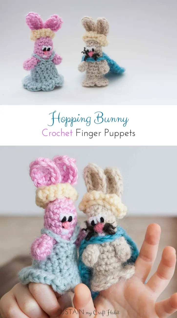 Crochet bunny finger pattern. Adorable handmade toy idea.