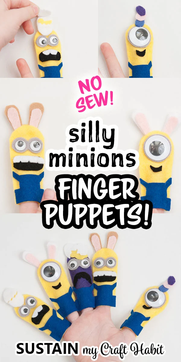 Collage of completed Minions finger puppets.
