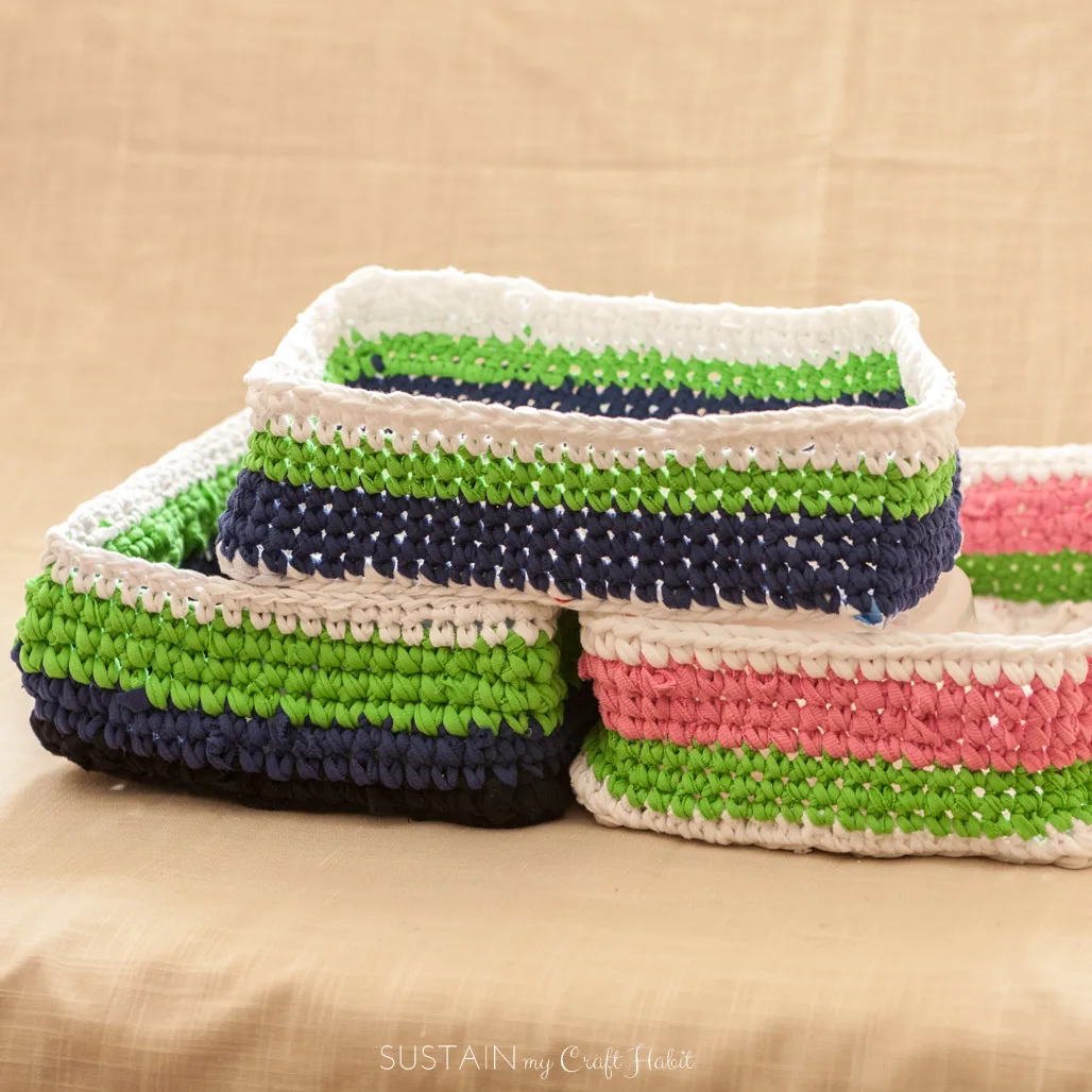 T-Shirt Yarn Crochet Basket with Handles Pattern – Sustain My Craft Habit