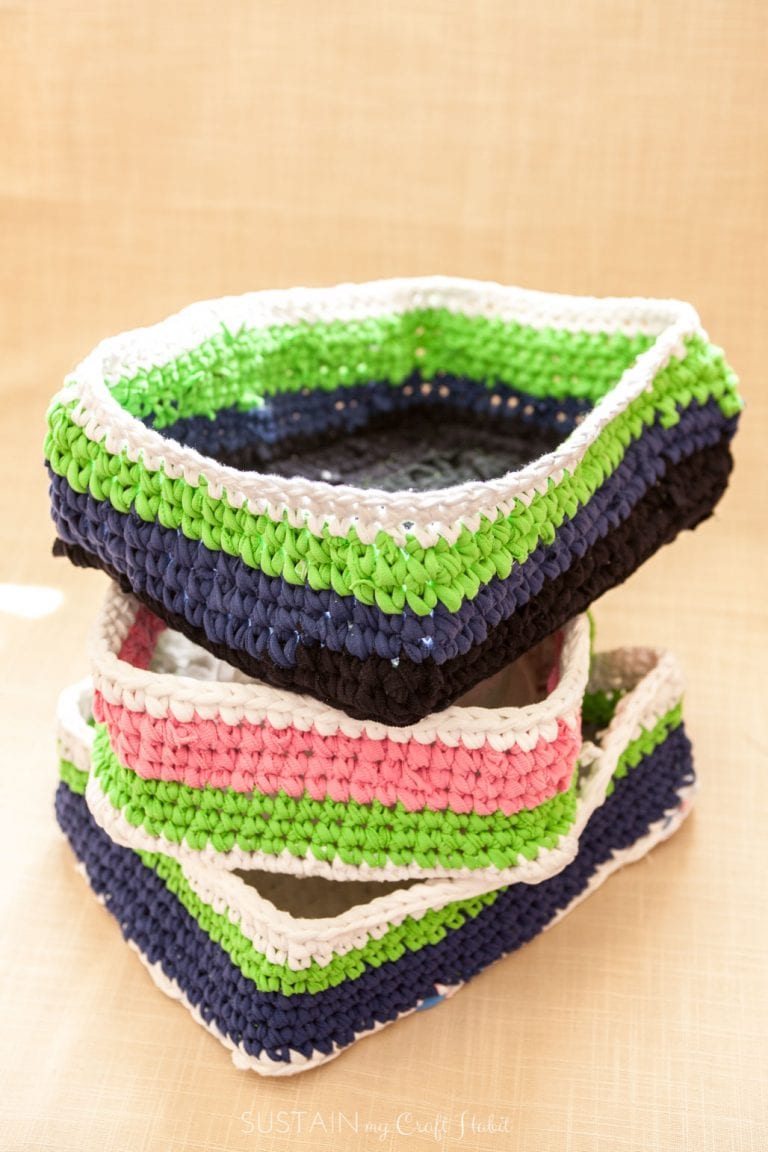 Rectangular Crochet Basket Pattern Using T-Shirt Yarn