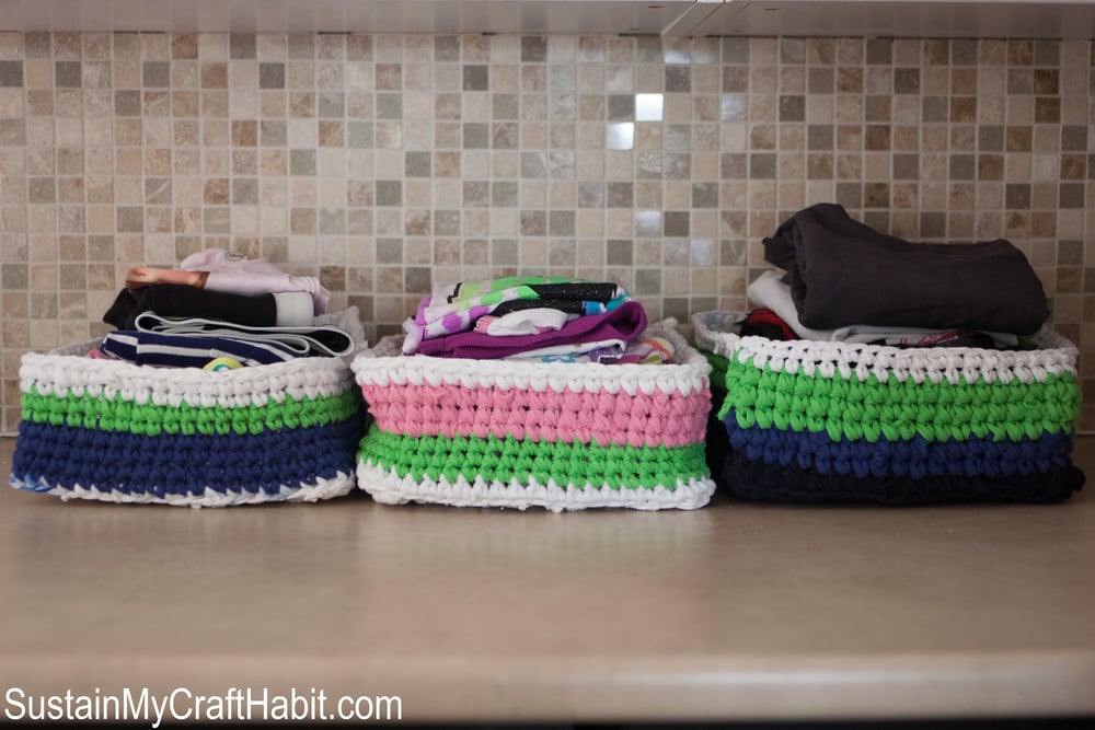 T-Shirt Yarn Crochet Basket with Handles Pattern – Sustain My Craft Habit