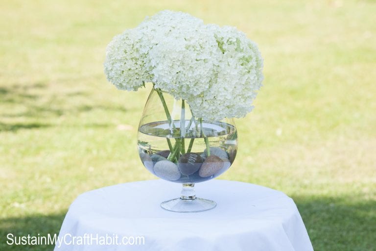 DIY Inscribed Beach Stone Wedding Centerpiece