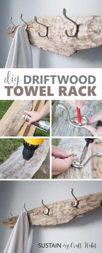 diy towel rack made with driftwood
