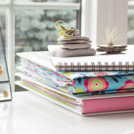 Stacked beach stones and a piece of driftwood as display ideas for air plants on a stack of colorful books in a home office