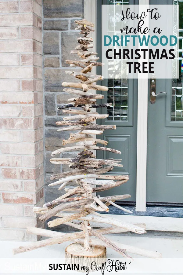 Great tutorial for how to make a driftwood Christmas tree. Love this unique eco-friendly DIY Christmas tree option for the holidays and year-round! DIY Driftwood Christmas Tree | Porch tree with driftwood | Coastal Christmas decor. #driftwood #driftwoodtree #coastalchristmas #diy #driftwoodbranches #sustainmycrafthabit #coastal #christmasdecor #eco #greencrafts