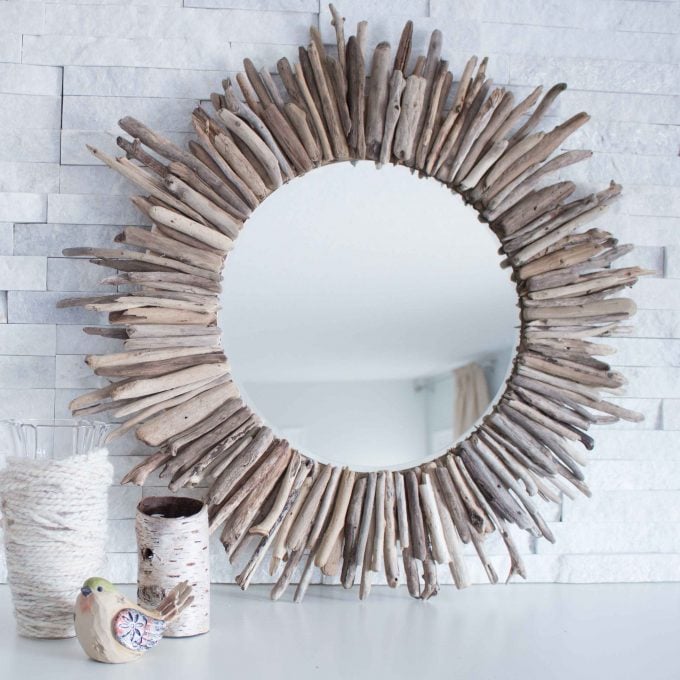 DIY driftwood mirror plus over a dozen other driftwood crafts you can make!