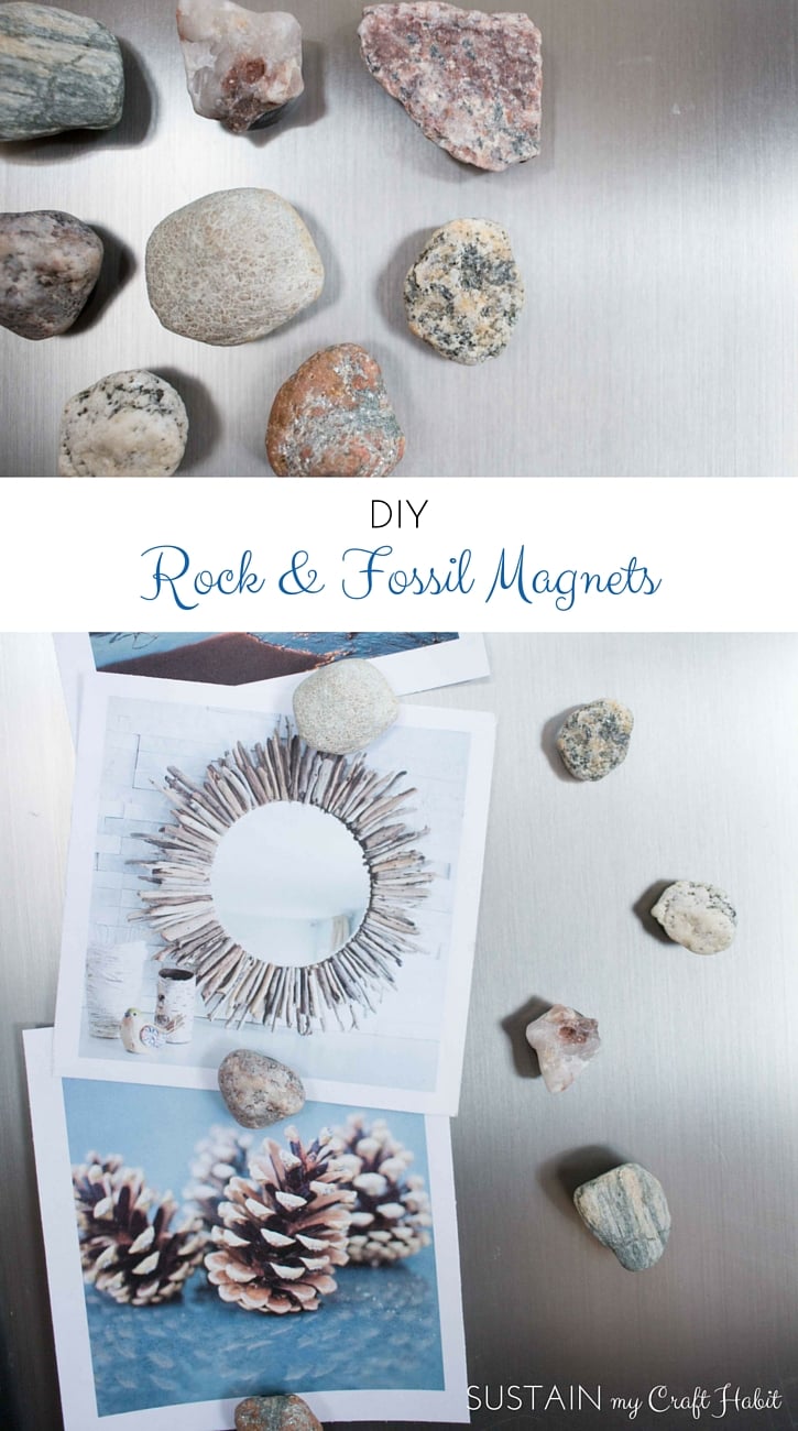 Rocks and fossils collected on the beach are simply transformed into functional, rustic and beautiful magnets for the fridge.