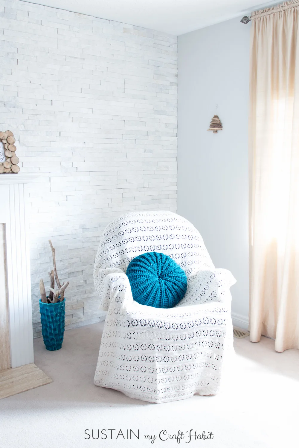 Pick up the free crochet pillow cover pattern for this coastal-inspired "Sand Dollar Throw Pillow", a perfect way to freshen up your spring-time living room decor.