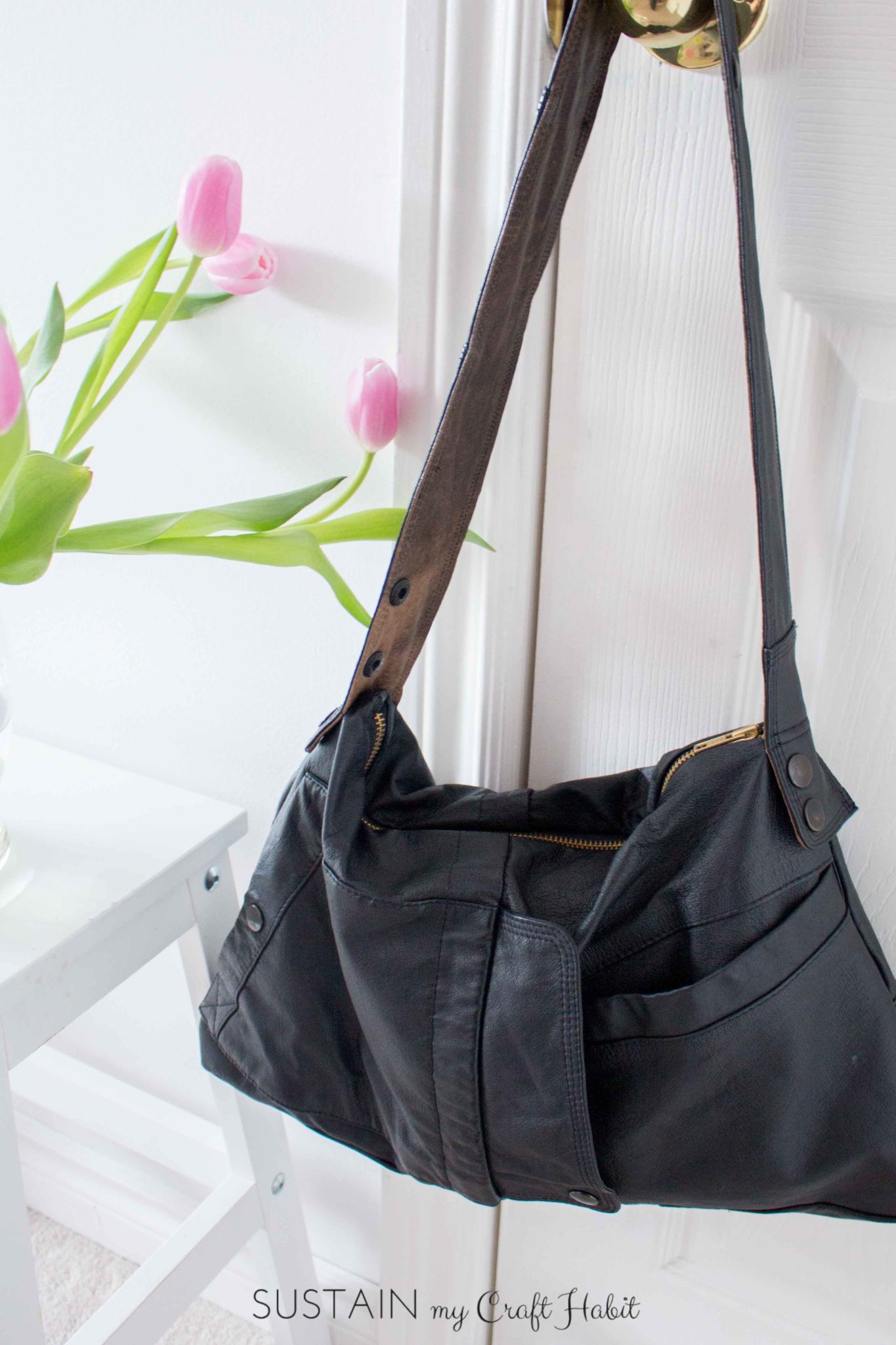 Upcycling A Leather Coat into a DIY Leather Bag 12MonthsofDIY Sustain My Craft Habit