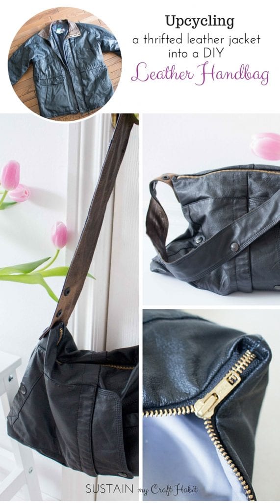 Upcycling A Leather Coat into a DIY Leather Bag: #12MonthsofDIY. Follow the detailed step-by-step instructions to see how an old men's genuine leather jacket with a broken zipper was repurposed into a useful, edgy and stylish lined handbag. An easy weekend sewing project. — SUSTAIN MY CRAFT HABIT
