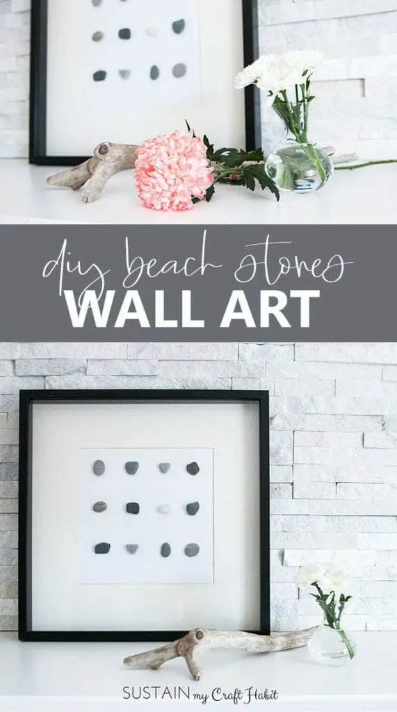 Cheap DIY wall decor ideas with beach stones and an upcycled photo frame