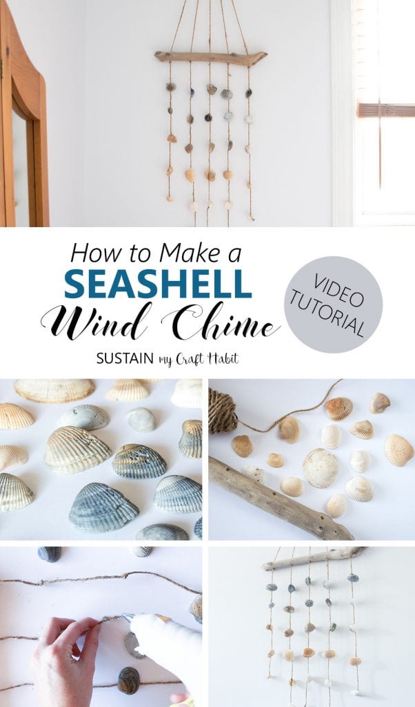 This seashell wind chime is so easy to make and can be used indoors as a coastal cottage décor idea for your bedroom wall.