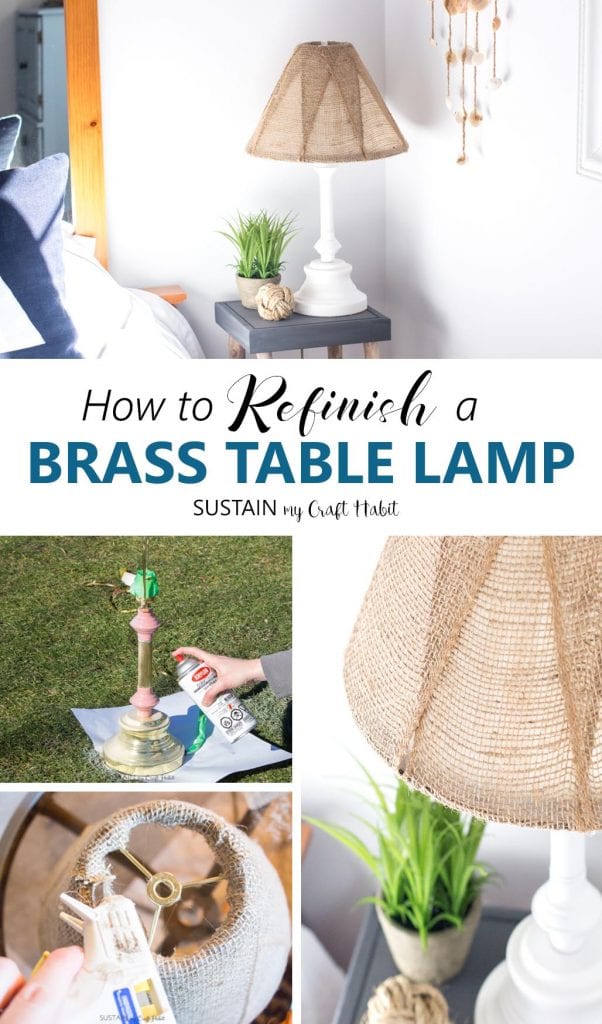 DIY brass lamp makeover with burlap and spray paint