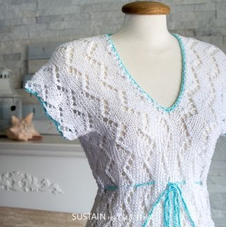 Lacy knitted beach cover up pattern review with Lion Brand 24/7 cotton yarn.