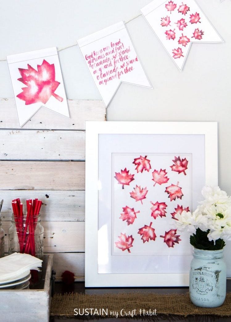 It’s such an exciting time for us here in Canada. In a few short weeks we’ll be celebrating a huge milestone for our country: its 150th birthday! We wanted to show our Canadian pride with some fun Canada Day decorating ideas, and this printable O Canada banner and watercolour art idea are the first!