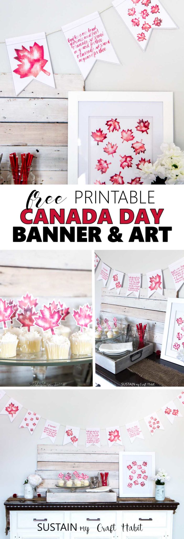 Celebrate Canada's 150th birthday with a free printable Canada Banner and watercolour maple leaf art! Plus, DIY Canada Day celebration ideas from dozens of Canadian bloggers.