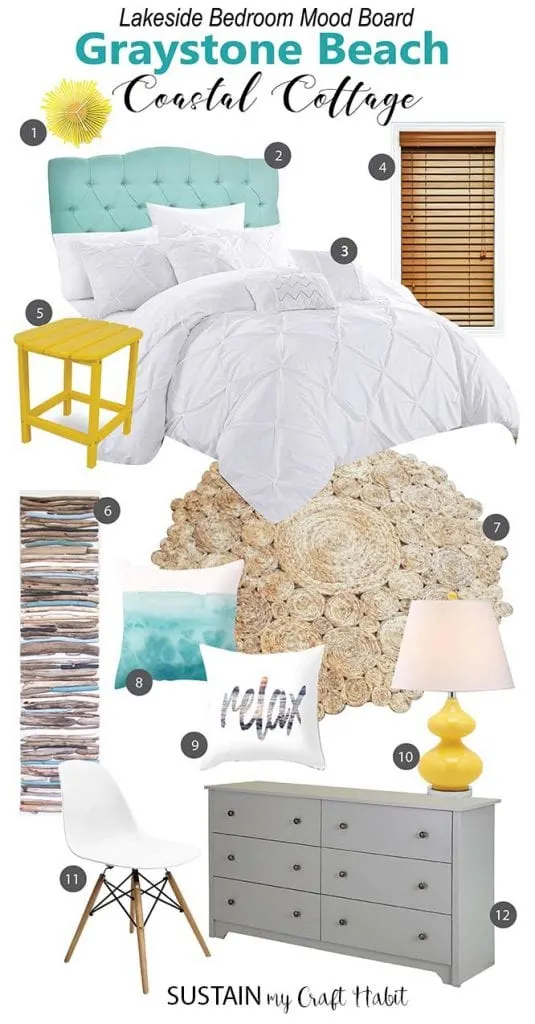 Love this bright and cheery mood board for a beach bedroom! What a crisp and happy coastal cottage bedroom retreat this would be!
