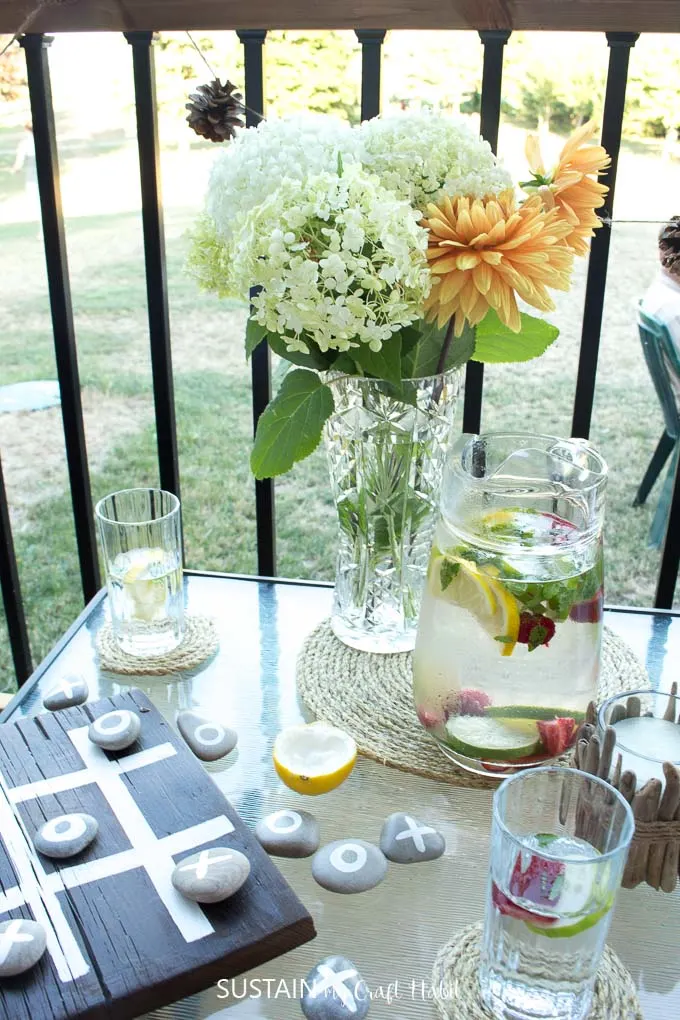 Seasonal fresh flower centerpiece plus 11 other ideas for decorating your summer patio.