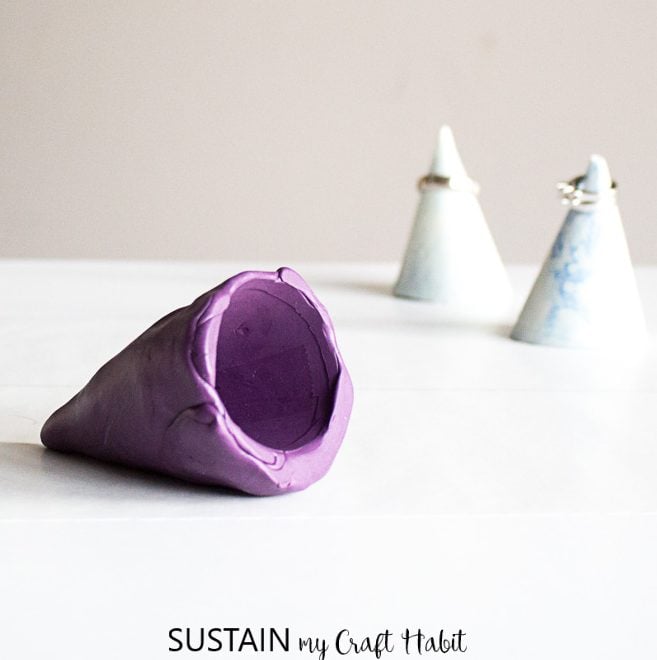 Learn how to make a silicone mold! This cone-shaped mold is perfect for a number of craft ideas including a faux-marble ring cone.