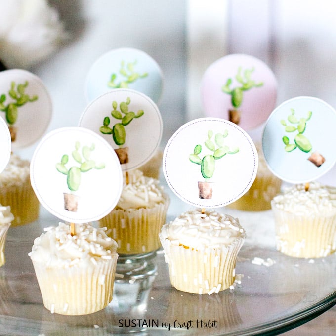 Free printable cactus cupcake toppers