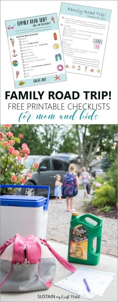 Family road trip tips including printable planning checklists for moms and kids!