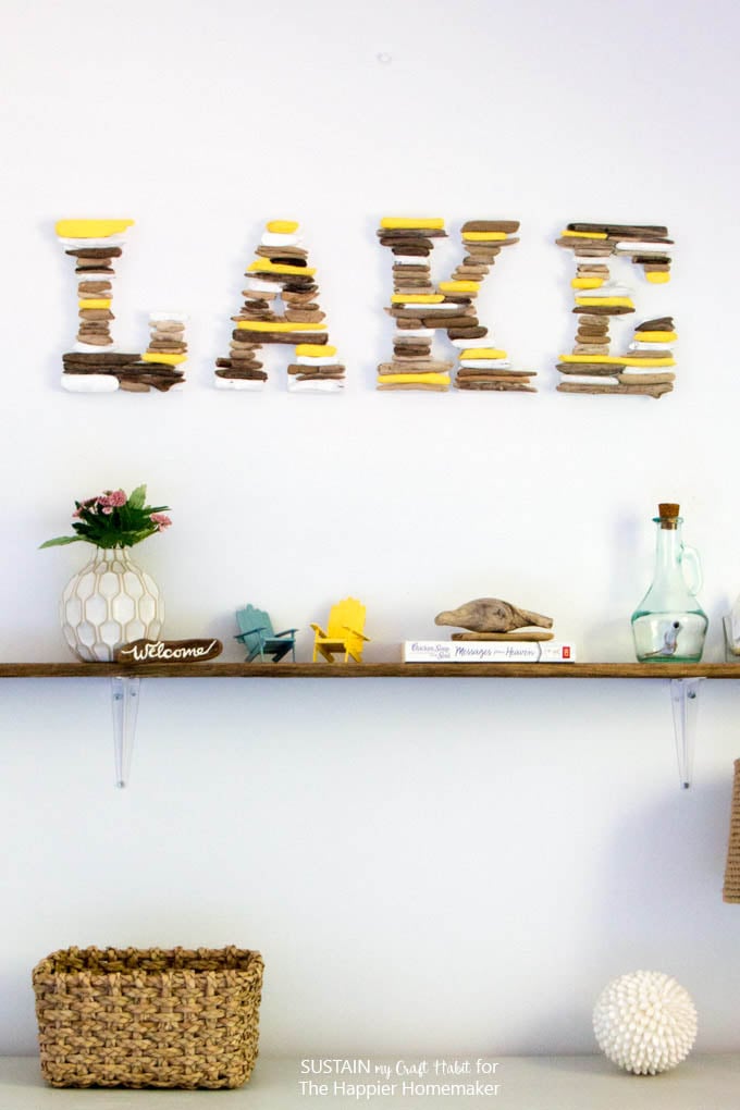DIY beach decor | driftwood lake sign | painted driftwood pieces