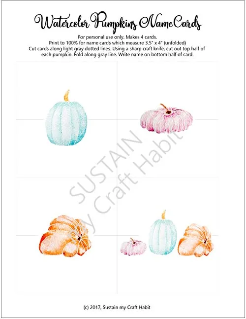 Add a personal touch to your fall tablescape with these beautiful watercolor free printable #Thanksgiving place cards. Printable pumkin name cards. Fall table place holders. #tablescape #Thanksgivingtablescape #falltablescape #papercrafts #freeprintable
