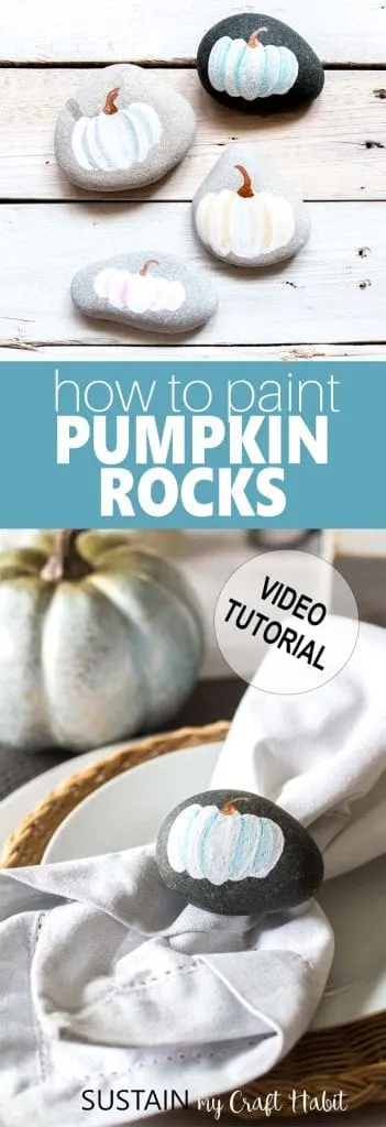 Painted rock pumpkins! Fun Fall and Thanksgiving craft idea. Rock painting craft idea. These make great napkin and paperweights or for the garden! #rockpainting #paintedrocks #thanksgivingcrafts #pumpkinrocks #napkinweights #thanksgivingtablescape