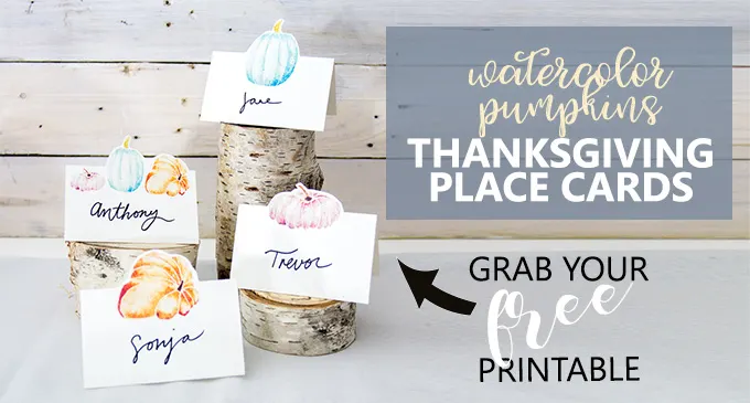 Free printable Thanksgiving place cards | Watercolor pumpkin art
