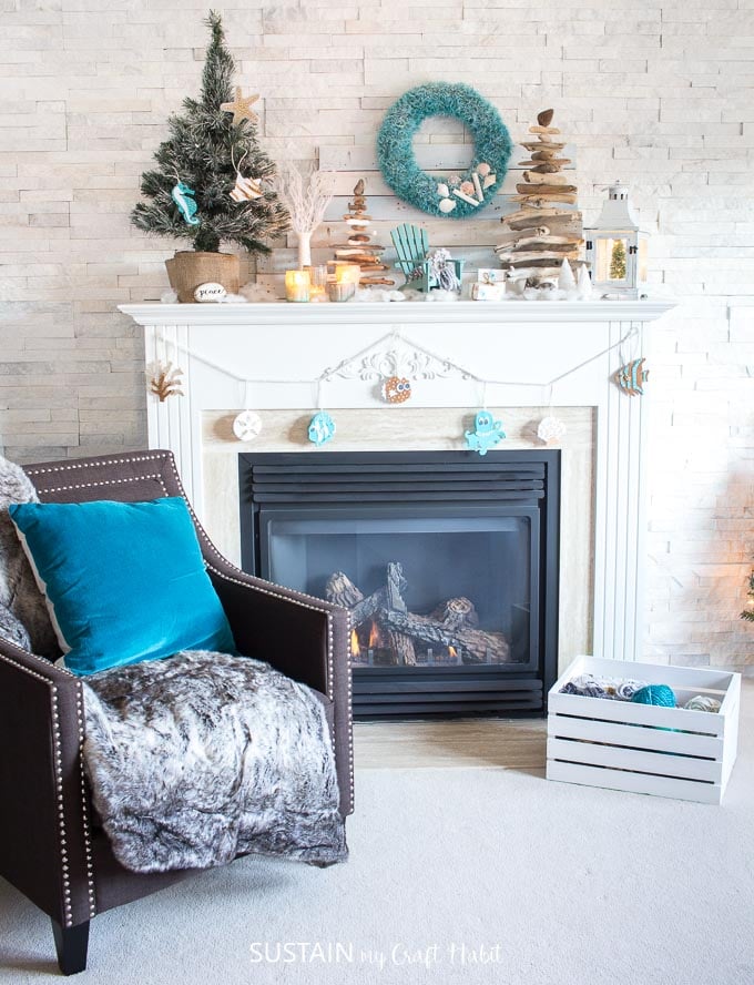 Cozy Coastal Christmas Mantel in Teal and White - Sustain ...