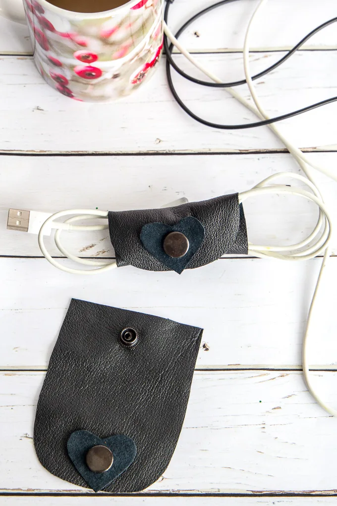 Handmade leather cord organizer for electronics