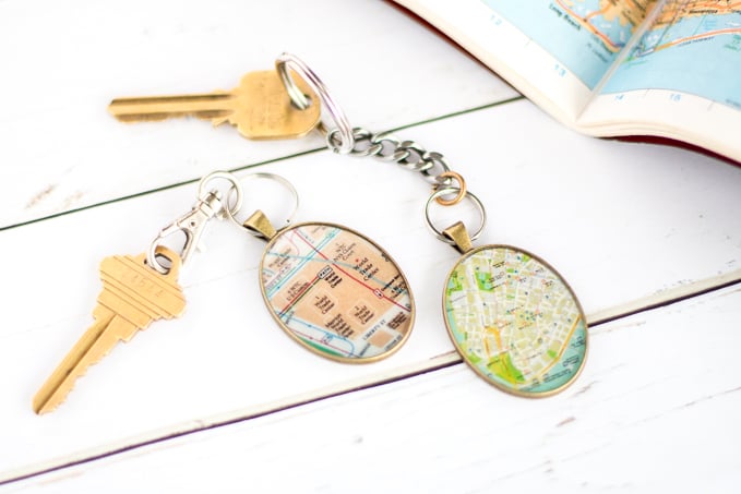 vintage map keychain