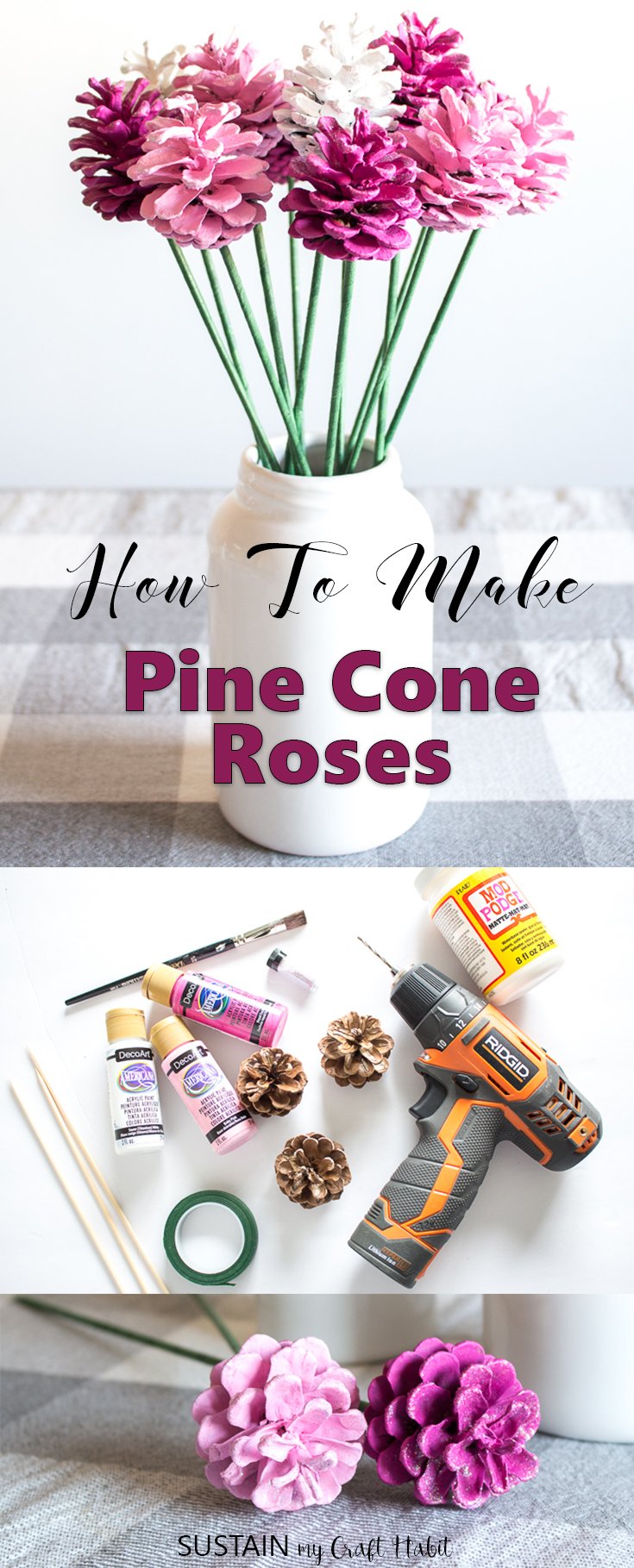 Supplies needed to make pine cone roses