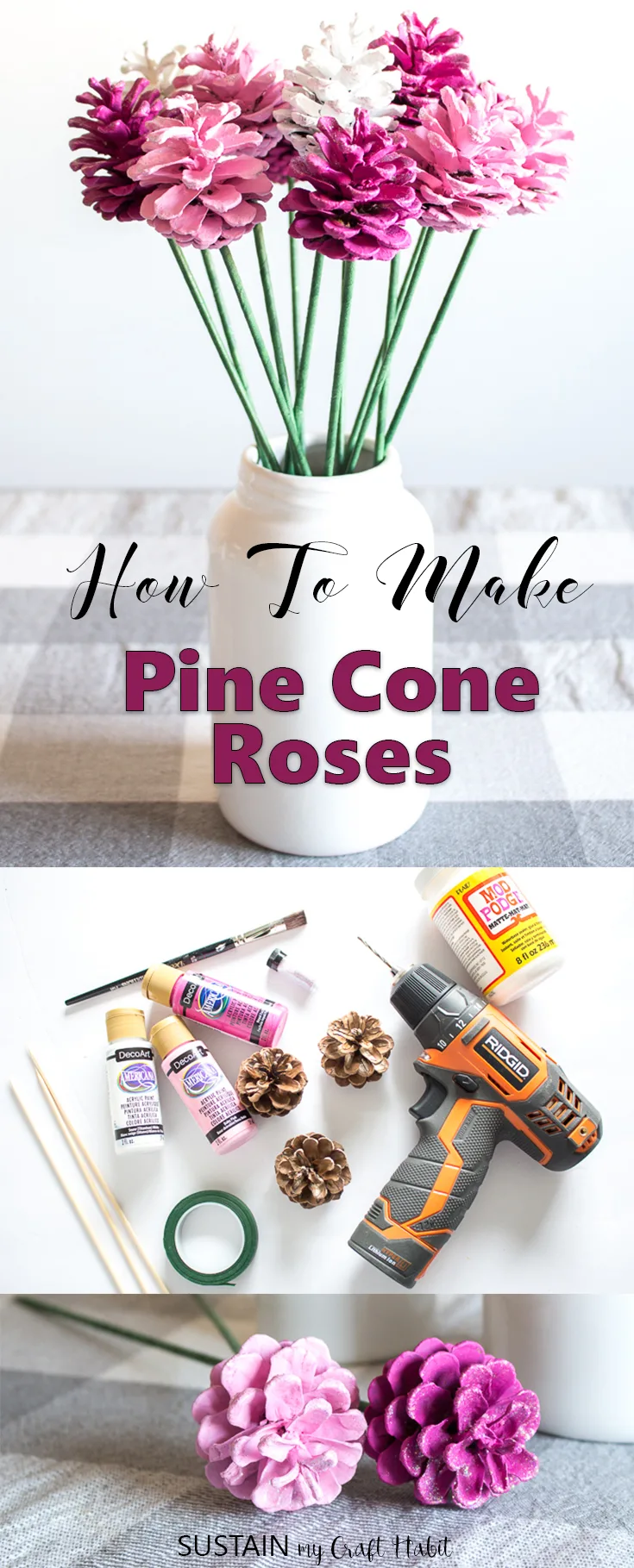 Supplies needed to make pine cone roses