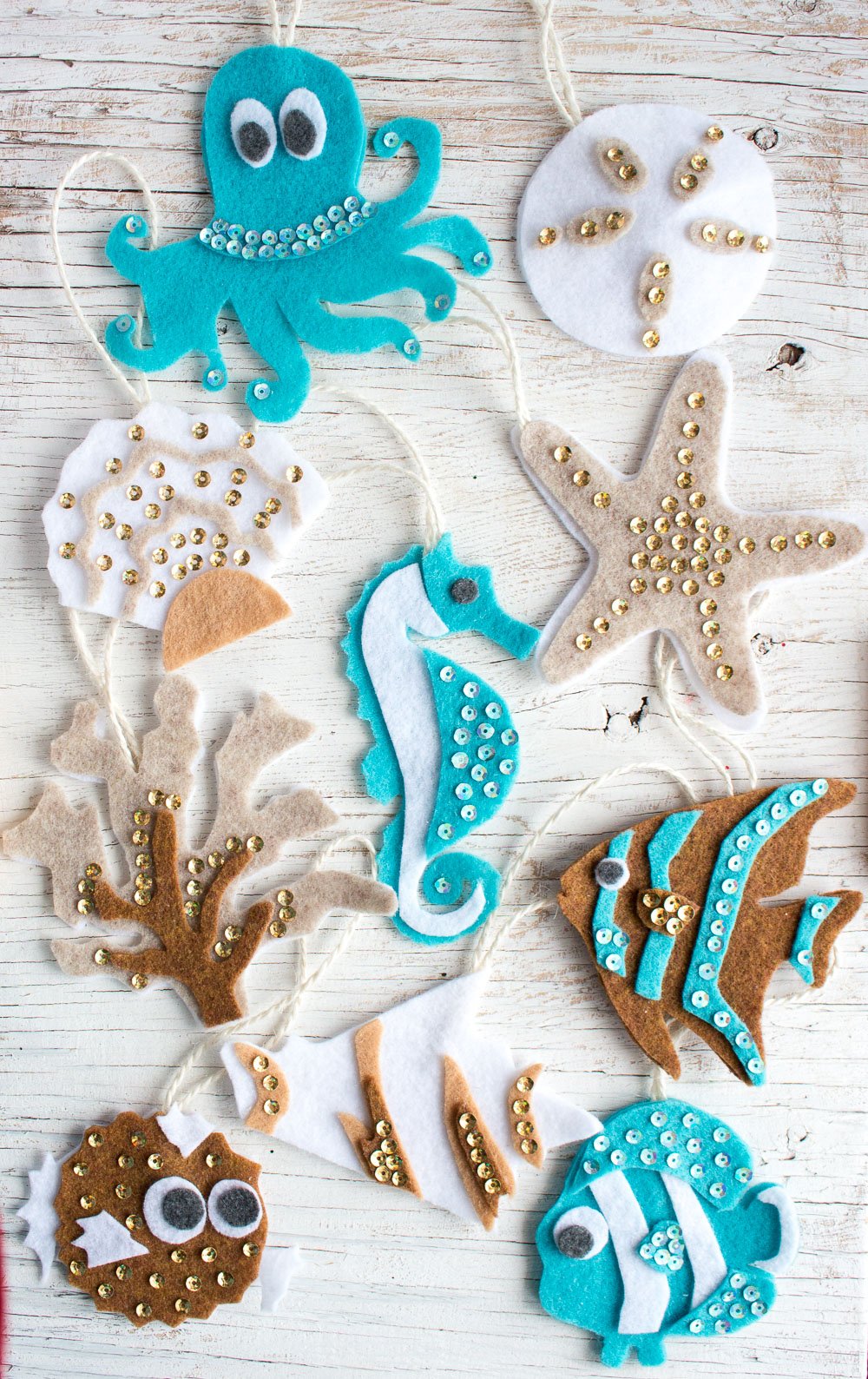 ocean life themed no sew felt ornament patterns