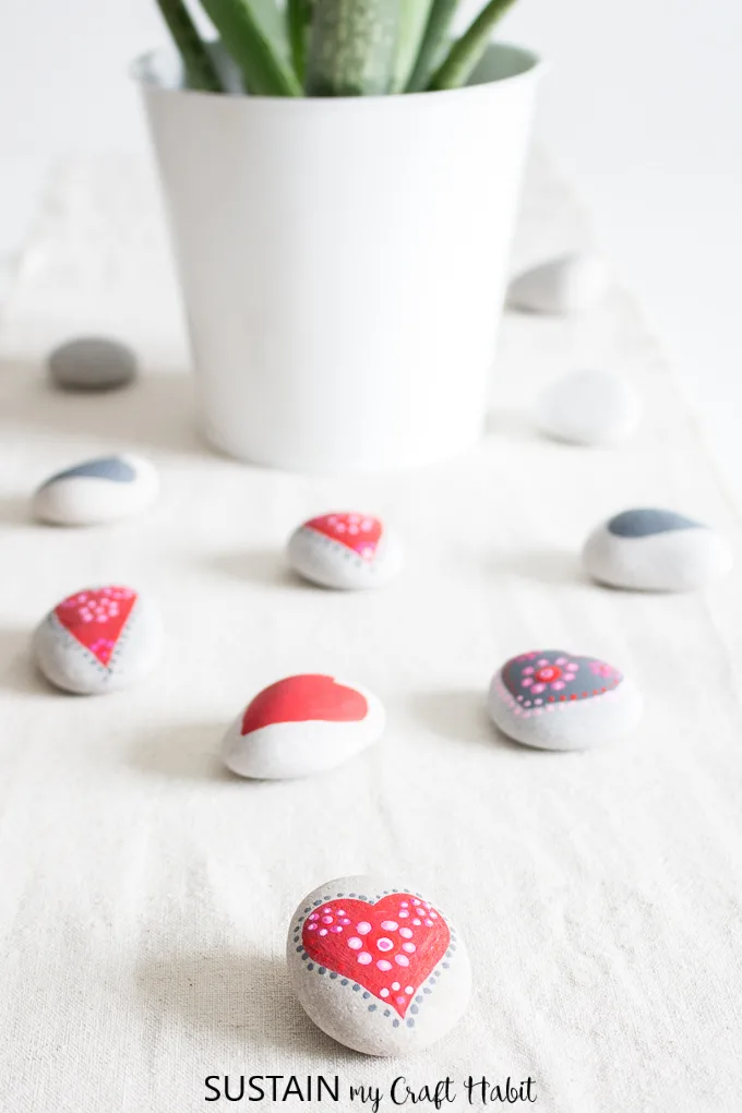 painted heart rocks mandalas