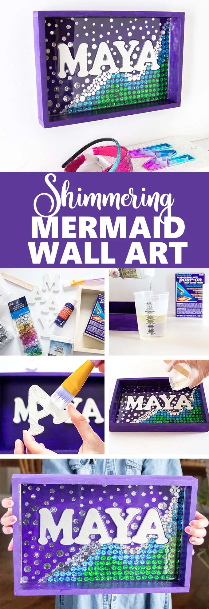 Collage of images to make a shimmering mermaid wall decor idea