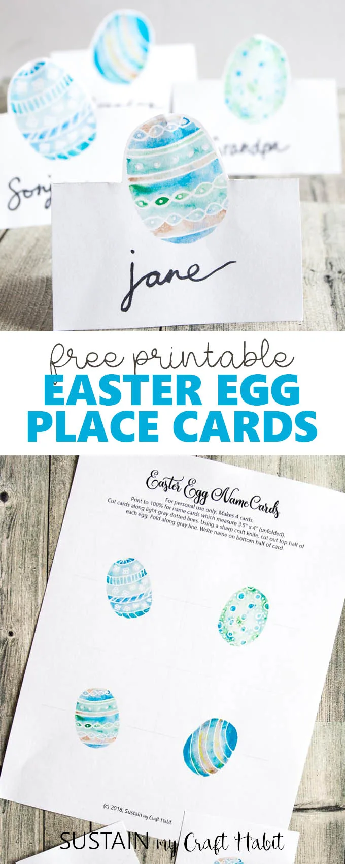 Collage of images showing the free Easter place cards printable.