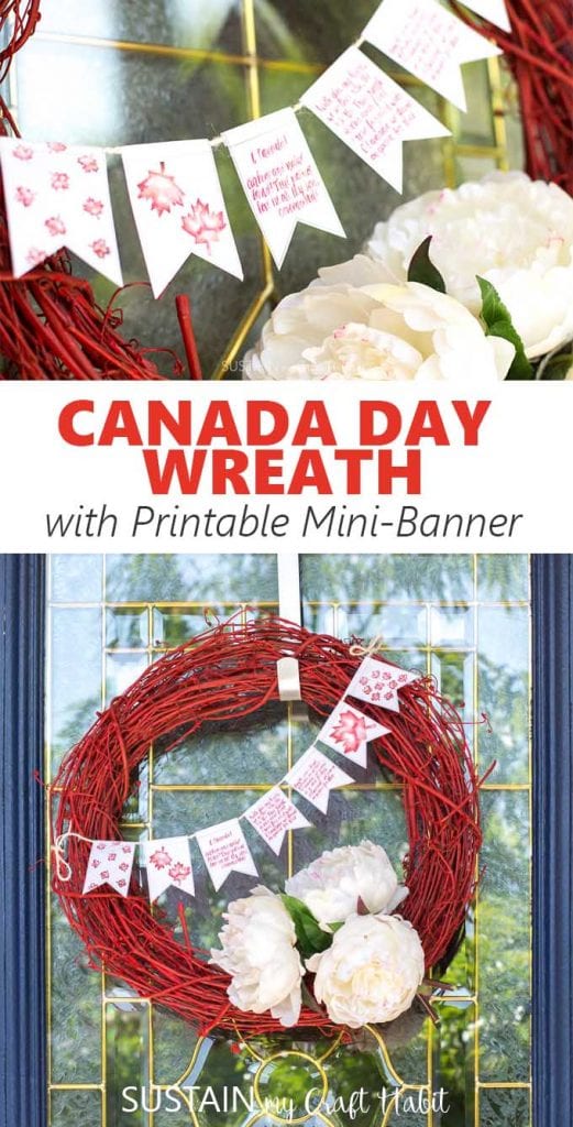 Collage of ideas for a red and white Canada Day wreath.
