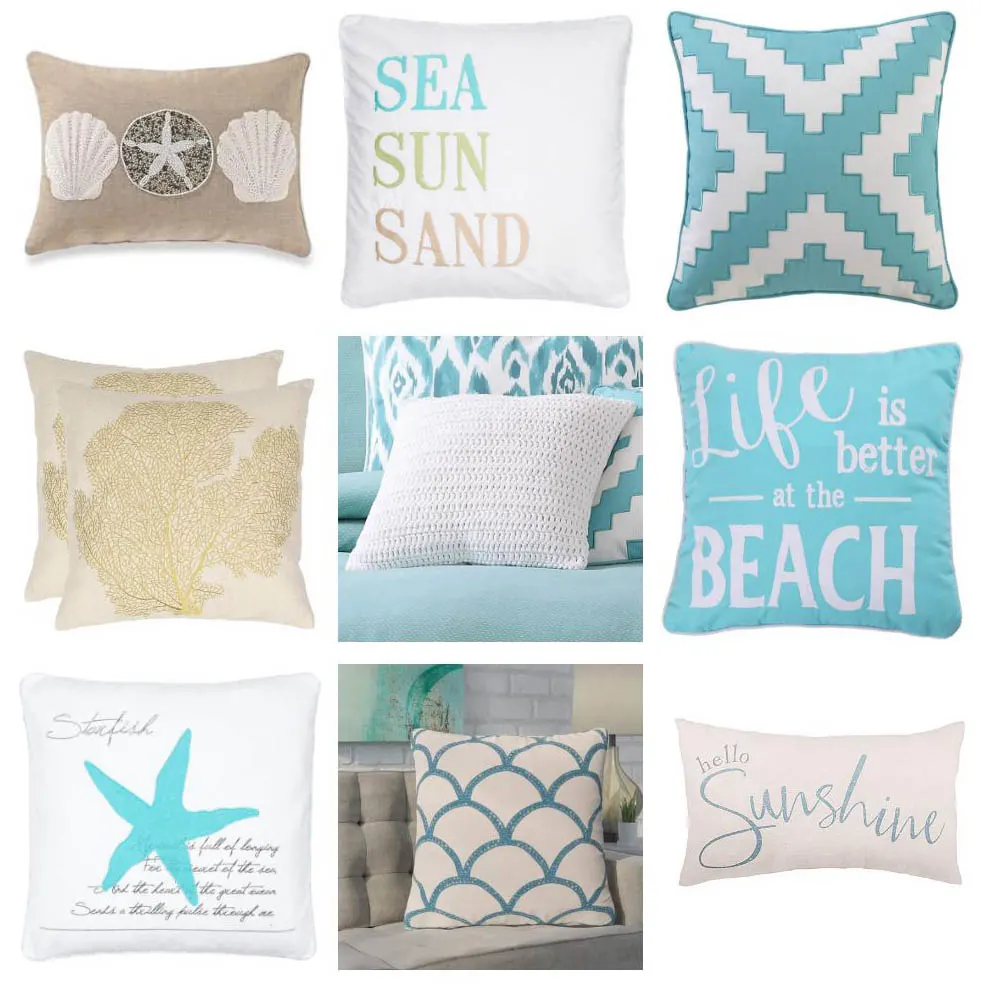 Cotton and linen coastal throw pillows