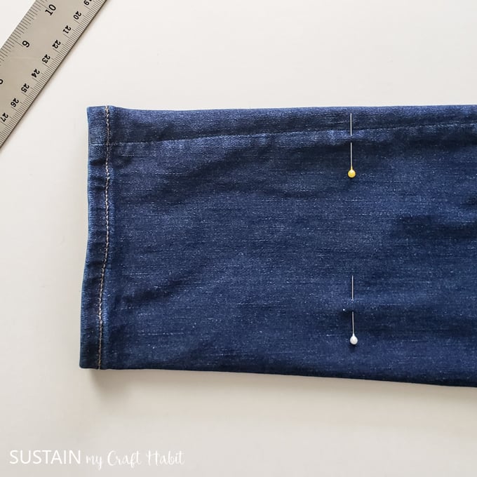 hemming jeans with a tapered leg
