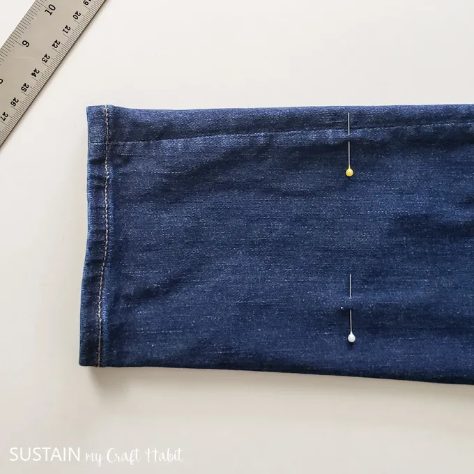 hemming jeans with a tapered leg