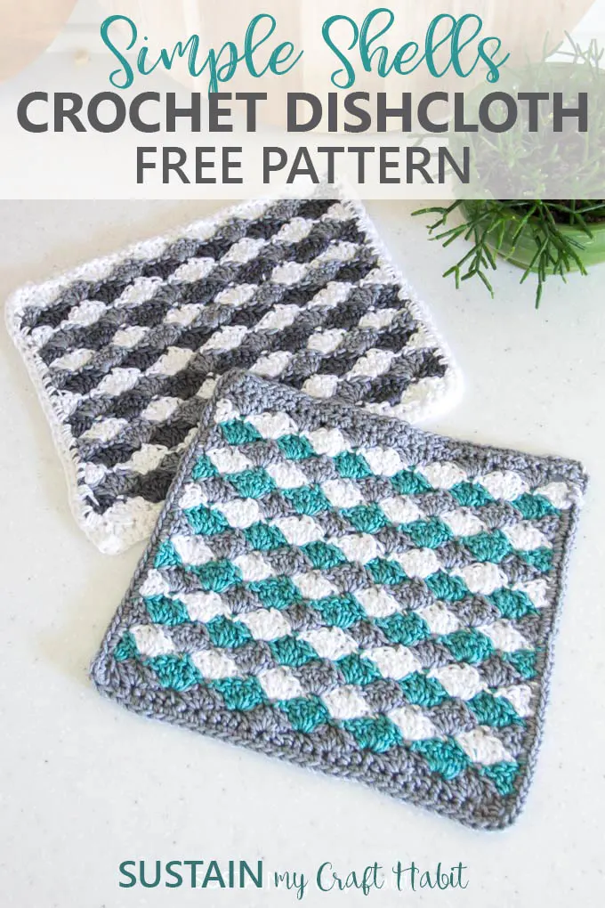 Simple Shells easy crochet dishcloth pattern. A lovely accent for a farmhouse style kitchen or as a gift idea.