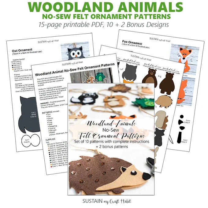 Woodland felt ornament pattern kit