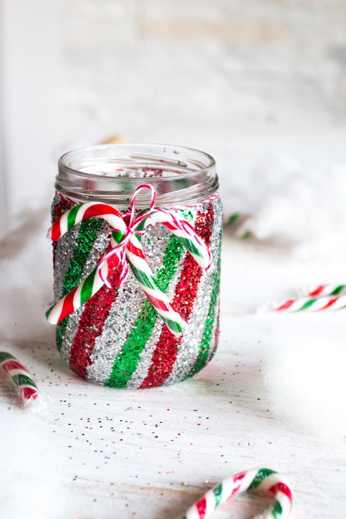 Glittering Jar Candy Cane Christmas Decorations - Sustain My Craft Habit