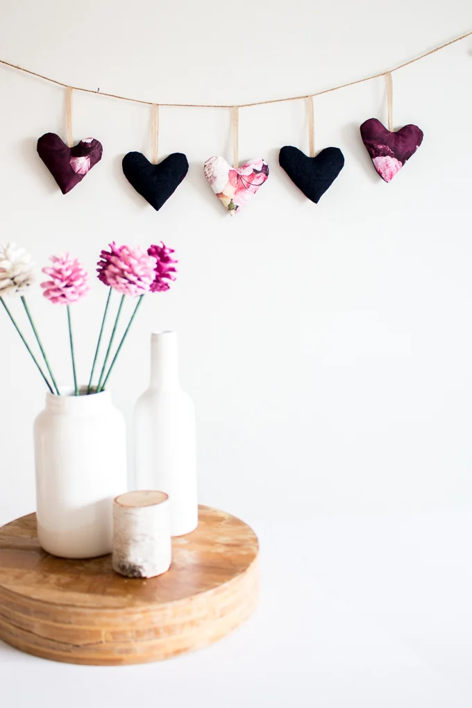 heart garland using scrap fabric