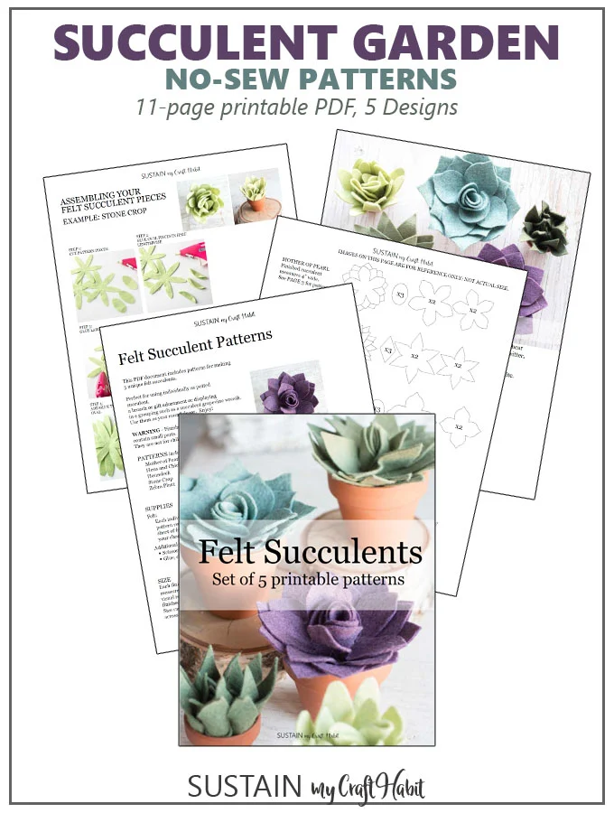 Graphic image of pages included in printable succulent pattern download