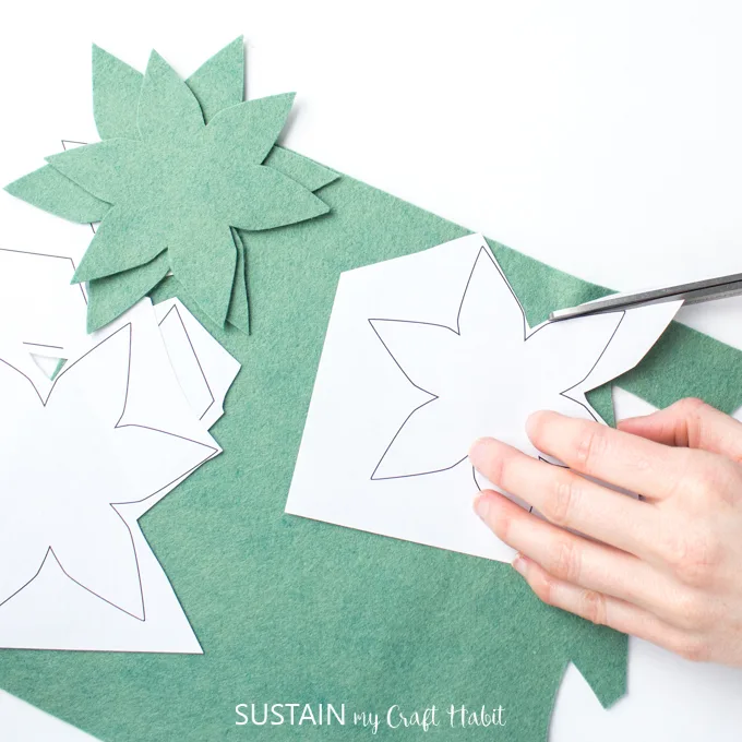 Cutting wool felt to make felt succulents using printable template