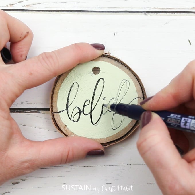 Making Hand Lettered Wood slices as Easter ornaments