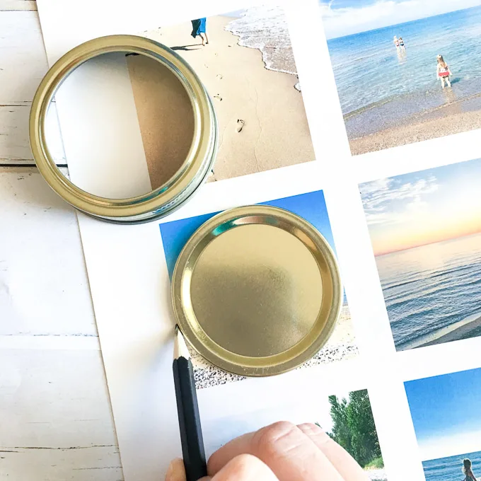 Using a canning jar lid to trace a circle onto a vacation photo